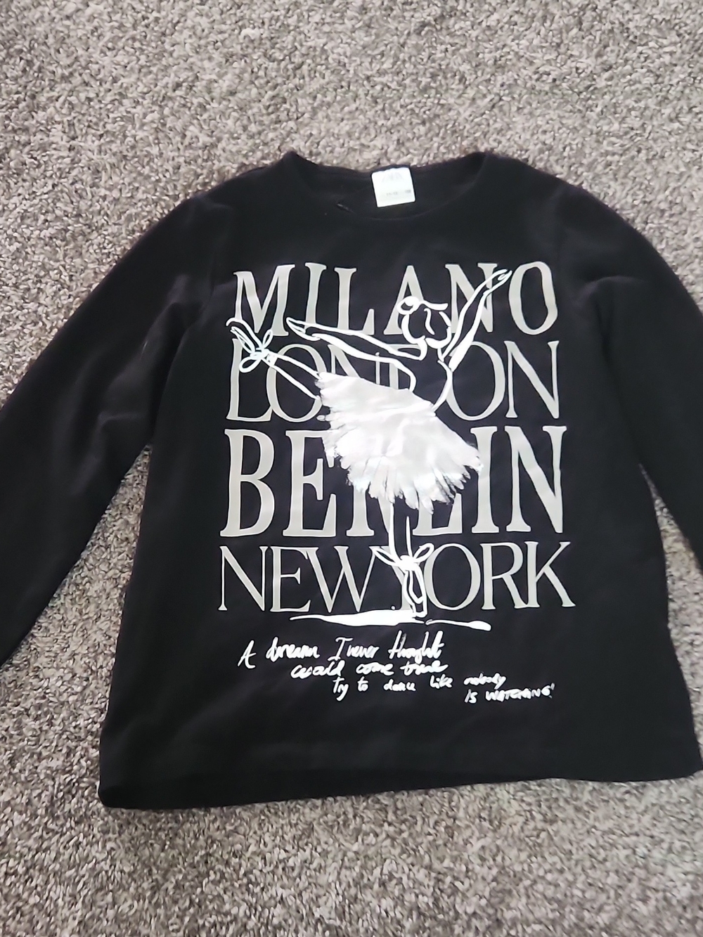 Zara Black Crewneck Top with White Logo Tag